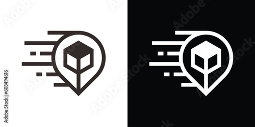 logo design pin and box delivery minimalist icon vector illustration
