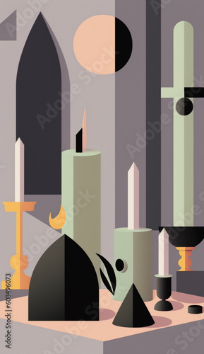 Altar Witch Modern Geometric Minimal Occult Mystic Candles Spirituality Generative AI