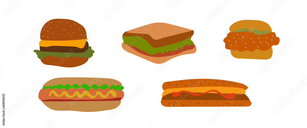 Vector illustration Hamburger Icon, Hotdog and Sandwich Vector illustration Hamburger Icon, Hotdog and Sandwich