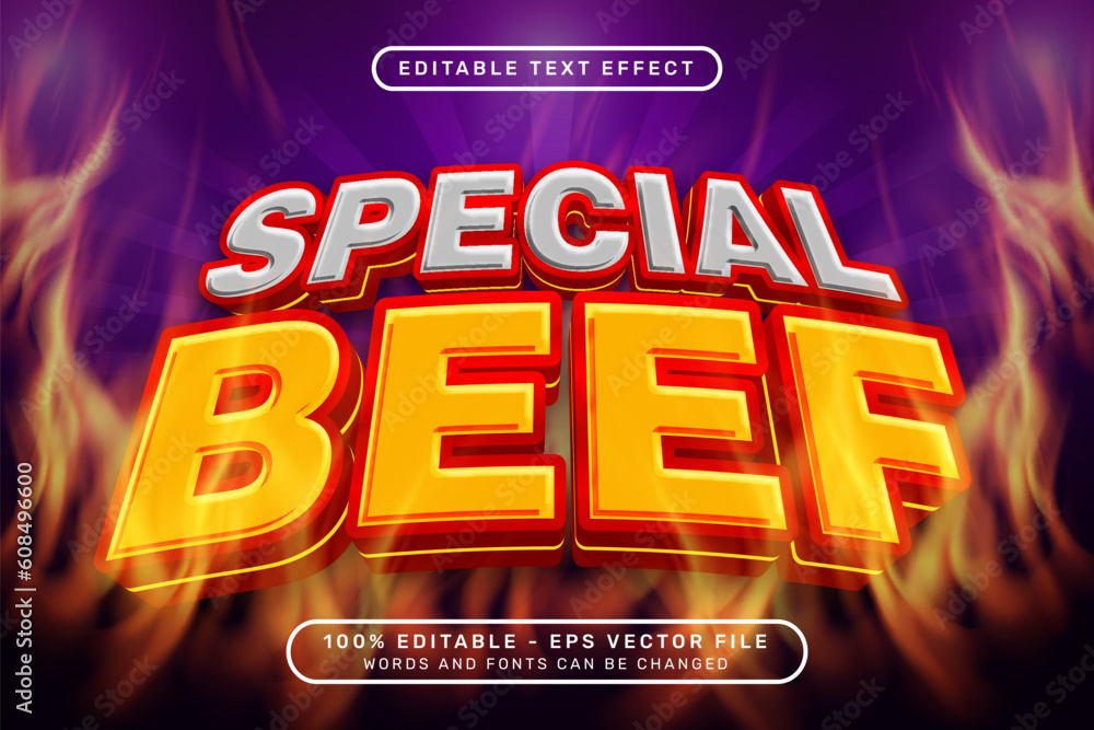 special beef 3d text effect and editable text effect with vector mesh fire effect