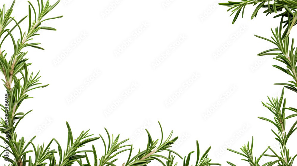 Naklejka premium fragrant rosemary sprigs as a frame border, isolated with negative space for layouts