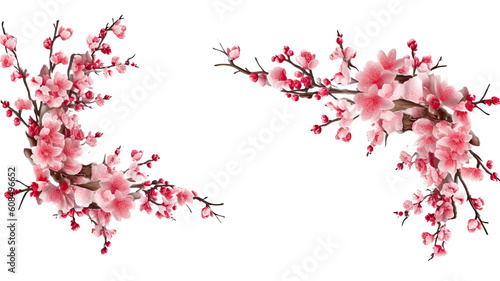 exquisite cherry blossom branches as a frame border, isolated with negative space for layouts