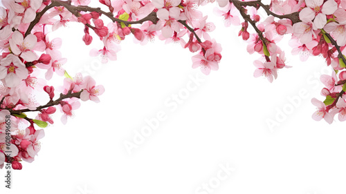 exquisite cherry blossom branches as a frame border  isolated with negative space for layouts