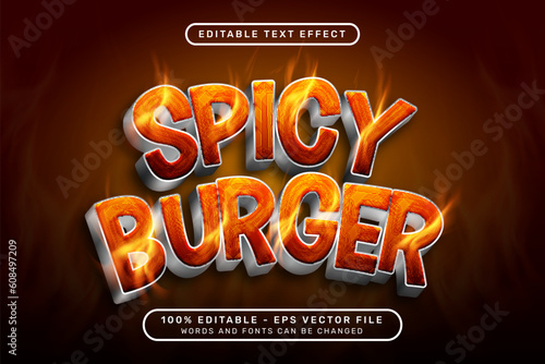 spicy burger 3d text effect and editable text effect with vector mesh fire effect