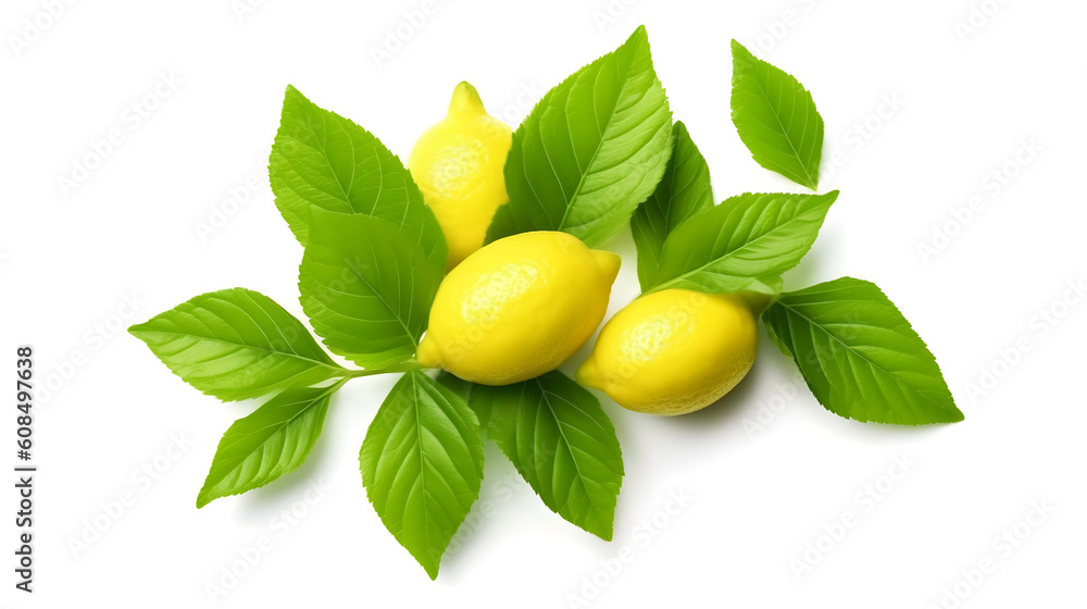 Fresh green citrus leaves isolated on white background Generative AI