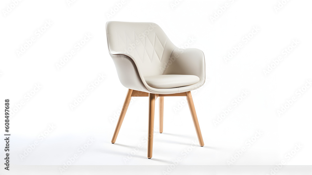 stylish chair with white top and light wooden legs standing on white Generative AI - obrazy, fototapety, plakaty 