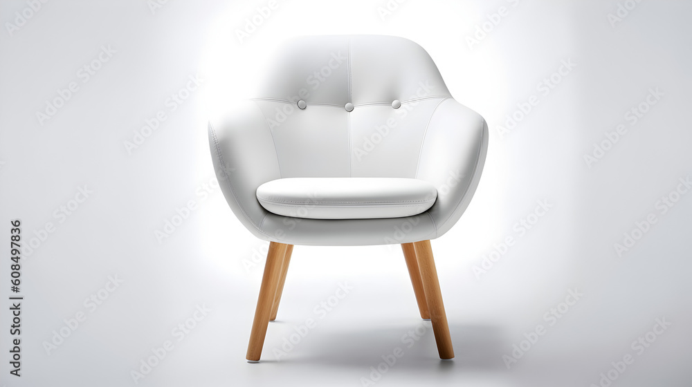 stylish chair with white top and light wooden legs standing on white Generative AI stylish chair with white top and light wooden legs standing on white Generative AI