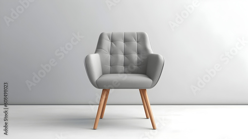 stylish chair with gray top and light wooden legs isolated on white background Generative AI