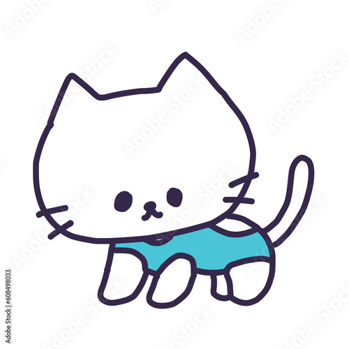 猫用術後服を着たかわいい白い色の子猫のイラスト
