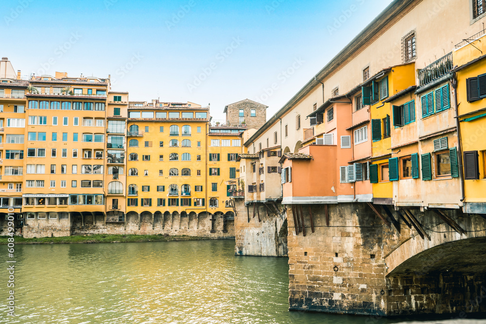 Side view of the Ponte Vecchio in Florence, Italy.