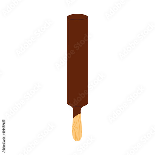 Chocolate ice cream in cocoa topping, cold sundae, sweet eskimo summer dessert. Vector chocolate popsicle on stick, yummy fastfood streetfood snack