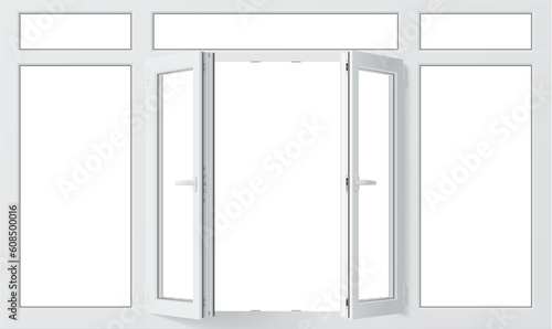 Realistic pvc window features clear glass panes and durable pvc frame, designed to provide low maintenance and long-lasting solution for residential and commercial buildings isolated 3d vector mockup