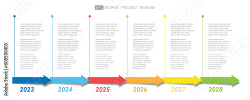 business project arrow roadmap timeline diagram Infographic roadmap template for business. 6 step modern Timeline diagram calendar with presentation vector infographics.