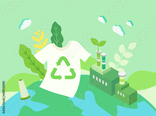 Various clothes made from recycled materials. Ethical textile, sustainable fashion. Give second life to things. Environmental protection, zero waste program. 