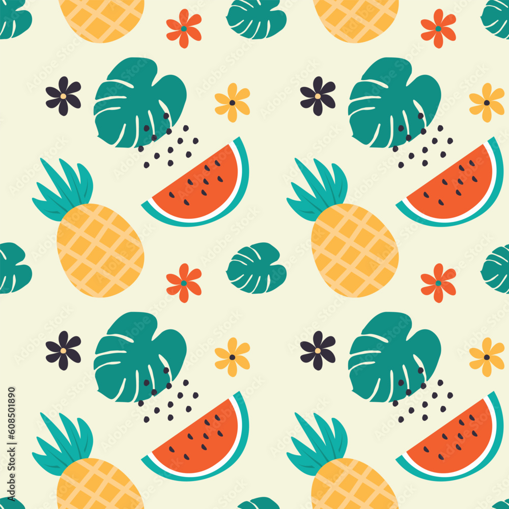 tropical seamless vector pattern (watermelon, pineapple)