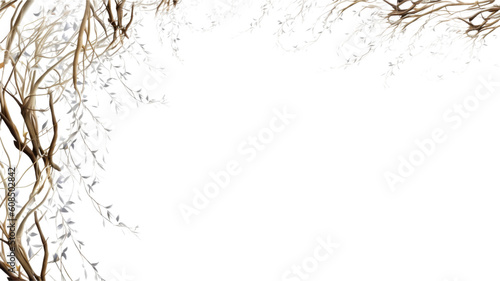 flowing willow branches as a frame border, isolated with negative space for layouts