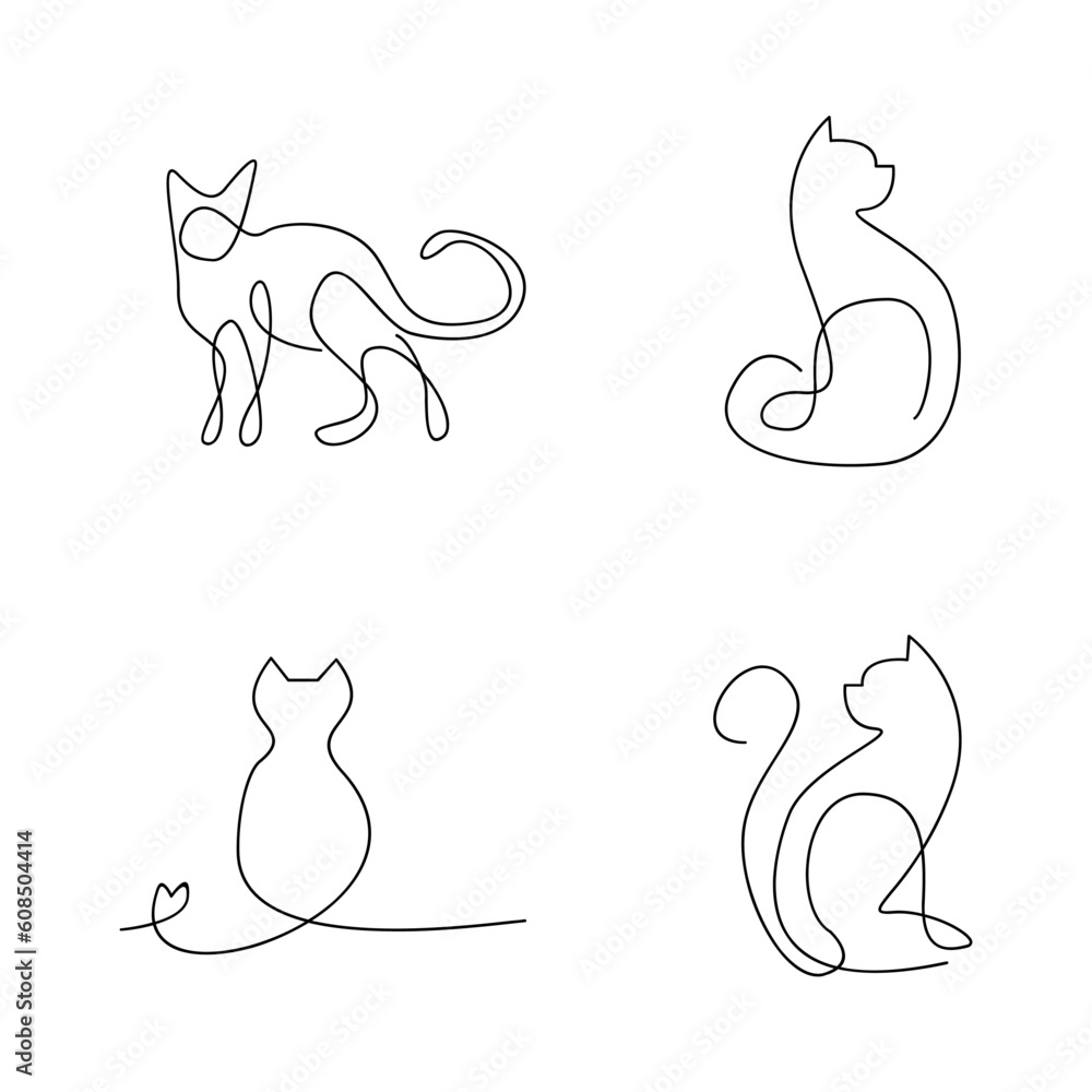 Naklejka premium Cat single Line set logo icon design illustration