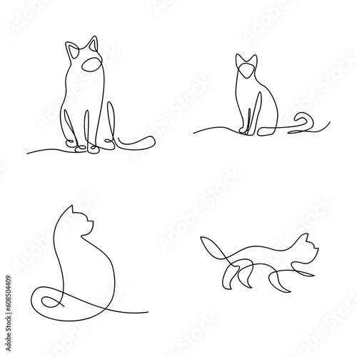 Cat single Line set logo icon design illustration