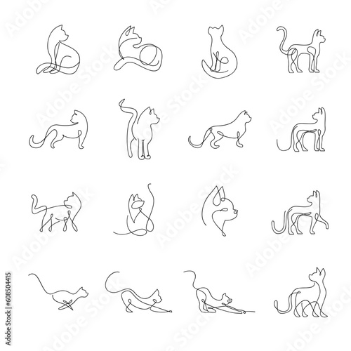 Cat single Line set logo icon design illustration