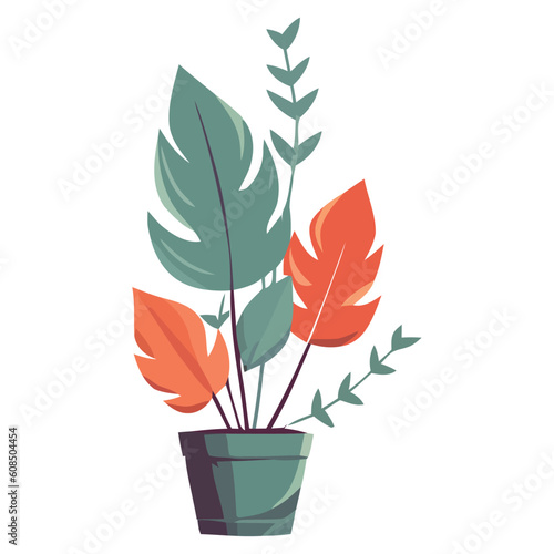 houseplant and leaves illustration