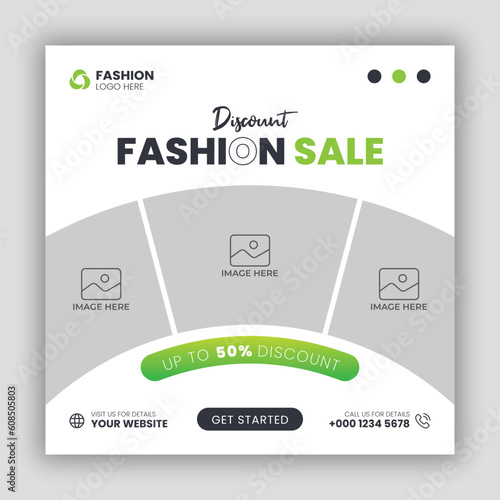 Fashion sale square social media post design and web banner template for modern fashion house