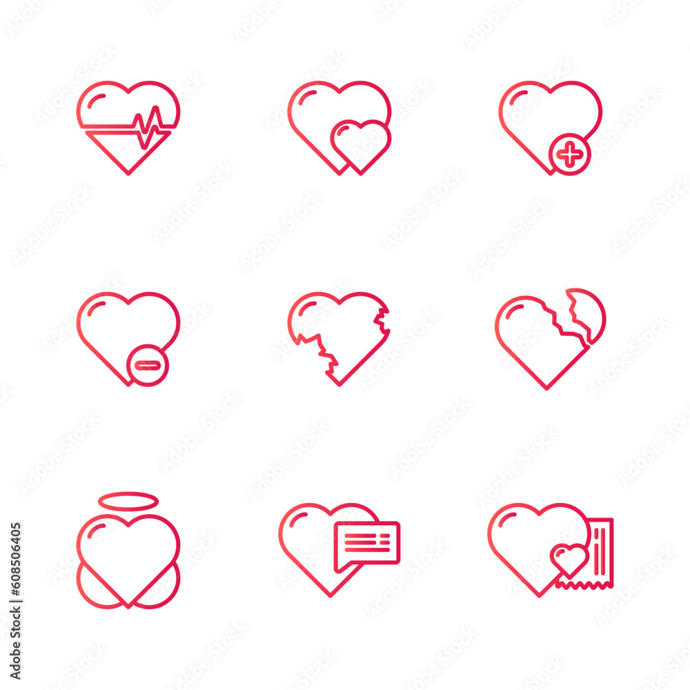small set of heart crosshair gradient line icons for your project