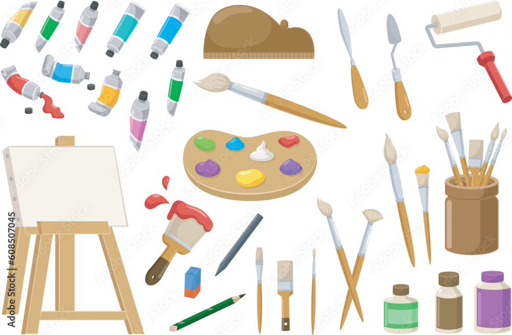 Set of painting tools elements