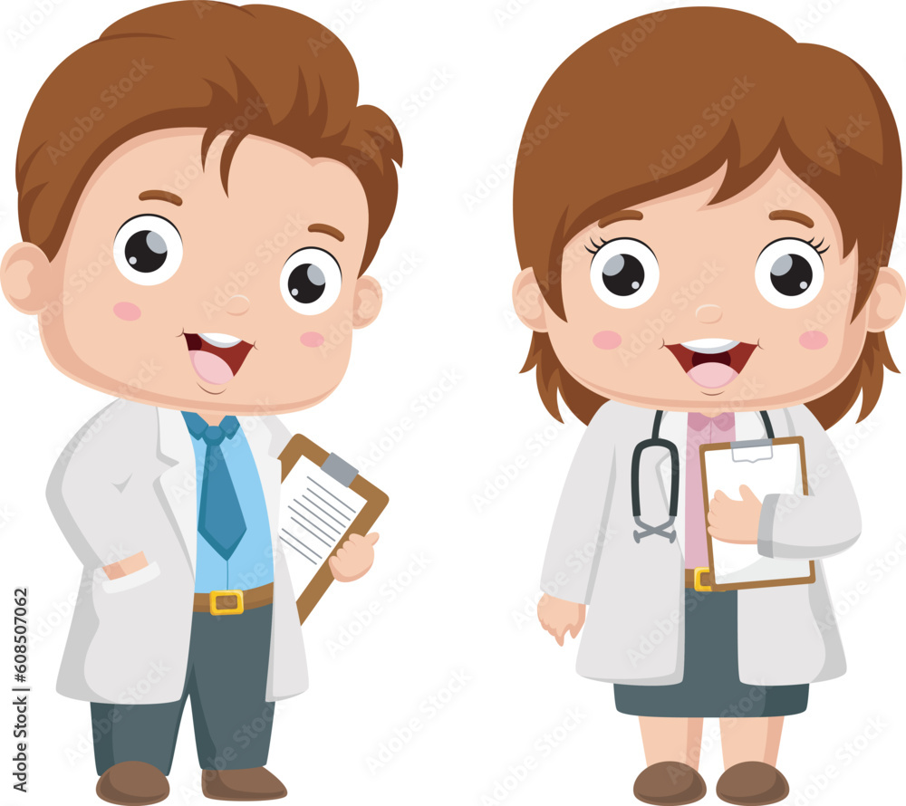 Cute little doctor and nurse cartoon