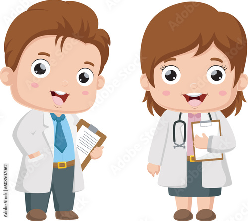 Cute little doctor and nurse cartoon