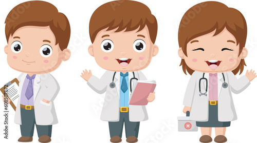 Cute little doctor and nurse cartoon