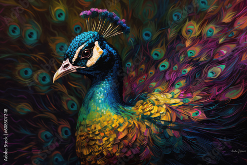 close view of  a peacock, generative AI © Kien
