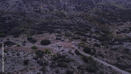 Reveal shot of El Torcal de Antequera during sunset, Aerial 4k