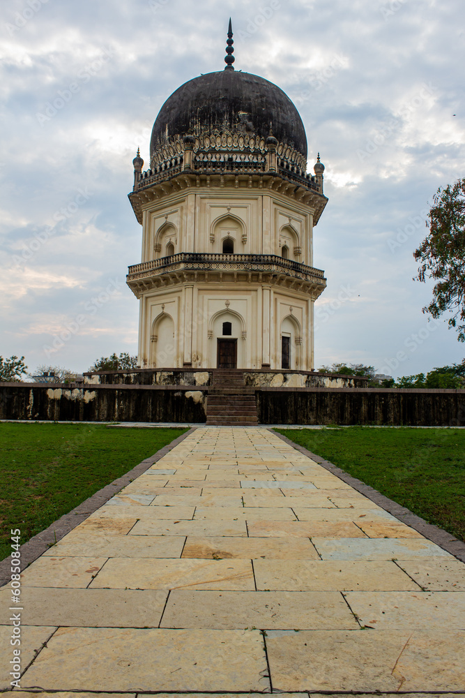 Path leading to one of the tomb building in Qutb Shahi Archaeological Park, Hyderabad, India
