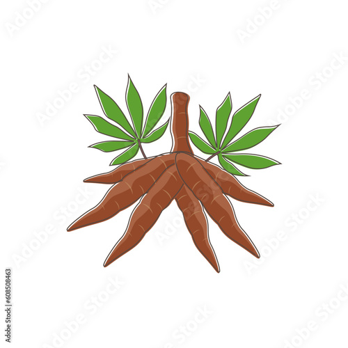 Cassava Root Line Art Vector Illustration Logo