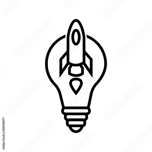 illustration of start up company idea, lightbulb with rocket icon vector