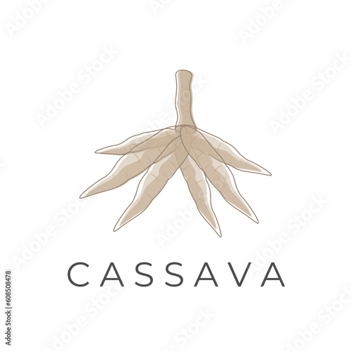 Vintage Cassava Root Cartoon Vector Illustration Logo