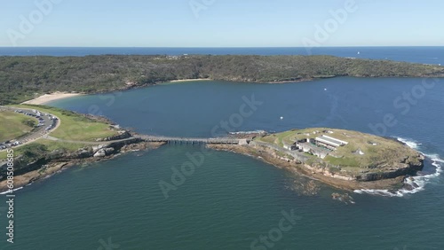 Bare Island Fort La Perouse Sydney NSW, aerial establishing reverse shot photo