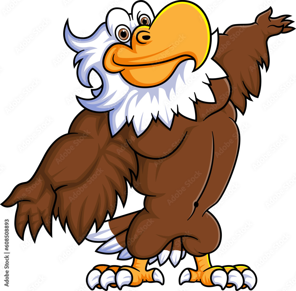 Naklejka premium Funny eagle cartoon posing mascot character