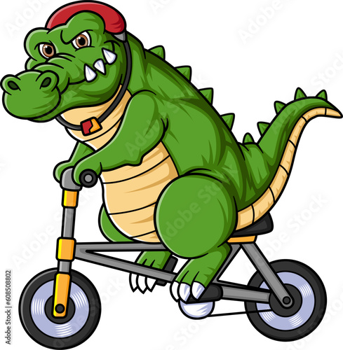 Cute crocodile riding bike using safety helmet