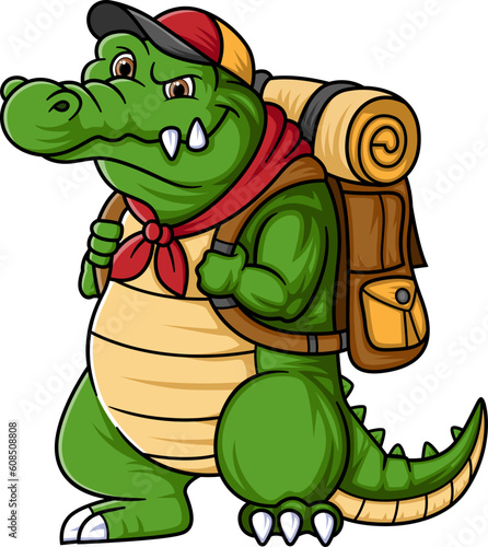 Big Crocodile Traveling With Backpack Cartoon