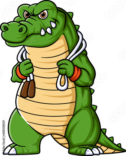 sport funny crocodile holding skipping rope