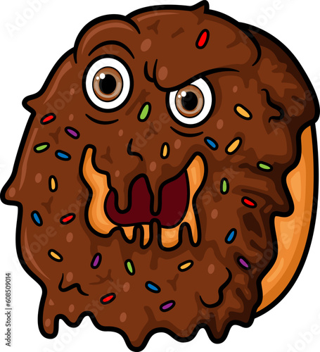 Monster chocolate doughnut cartoon mascot character