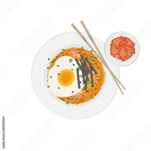 Korean Fried Rice Illustration Logo With Kimchi Side Dish Or Bokkeumbap  photo