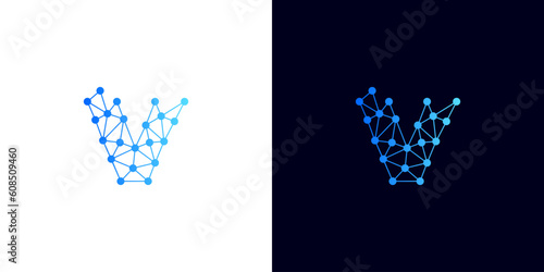 logo for a Web3 Blockchain Development Agency. Letter V logo with connected dots illustration.