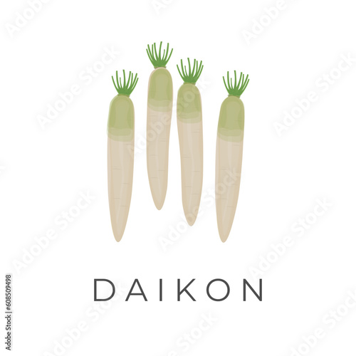 Daikon Radish Bunch Illustration Logo photo