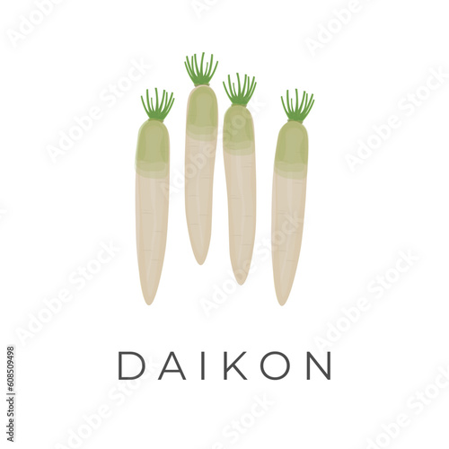 Daikon Radish Bunch Illustration Logo