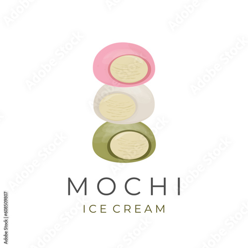 Mochi Ice Cream Pile Illustration Logo
