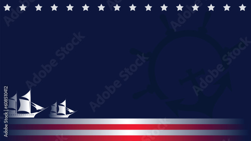 columbus day background with silhouette of ship, steer wheel, anchor and copy space area suitable to place on content with that theme