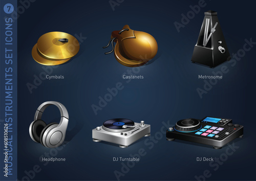 musical instruments set icons stock vector collection