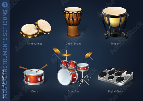 musical instruments set icons stock vector illustration isolated, collection